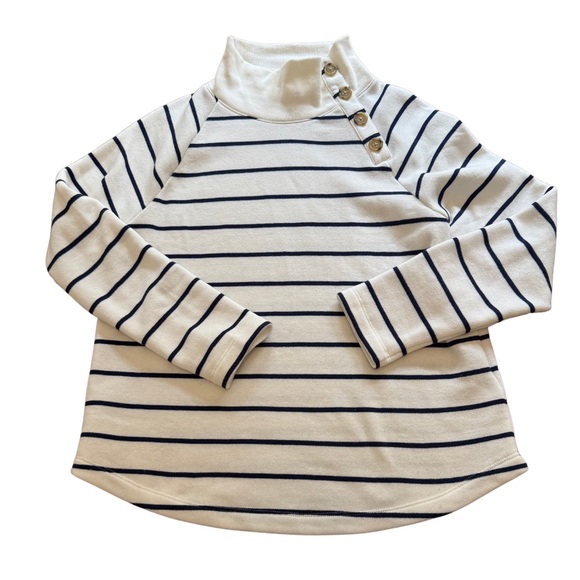 J. Crew Striped wide button-collar pullover sweatshirt white and navy size small - Picture 2 of 7